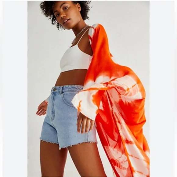 FREE PEOPLE Spellbound Tie Dye Kimono COLOR - Orange NWOT One Size - Picture 3 of 3